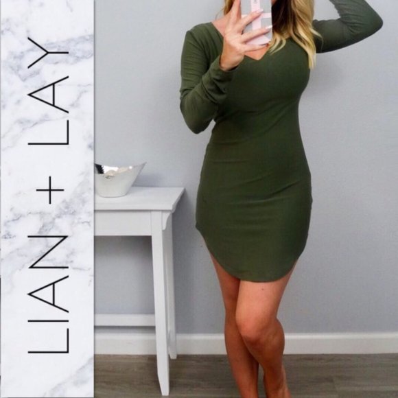Soft Olive Green Long Sleeve Dress - Picture 1 of 2